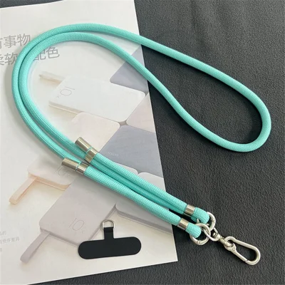 8mm Thickness Crossbody Phone Lanyard Strap with Patch Polyester Adjustable Nylon Neck Strap, Length: 1.5m - Mint Green