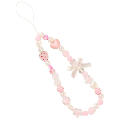S139 20cm Phone Wrist Strap DIY Strawberry Beaded Phone Charms Lanyard