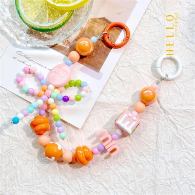 Mobile Phone Lanyard Plastic Beads Wrist Strap Detachable Phones Anti-Lost Chain, Length: 13cm - Orange