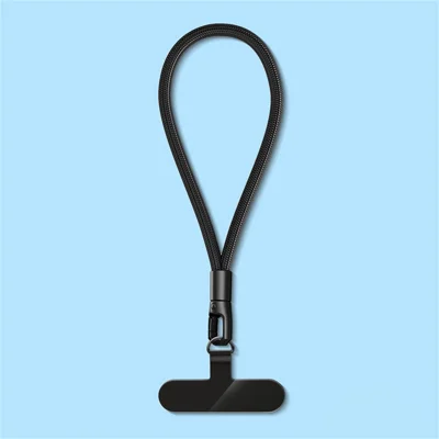 6mm Polyester Wrist Strap for Mobile Phone Lanyard with Tether Tab, Rotating Buckle - Black
