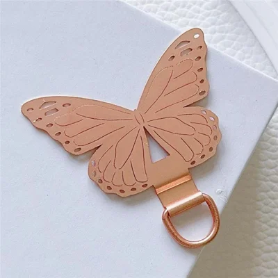 Universal Phone Tether Tab Butterfly Shape Metal Phone Patch for Cell Phone Straps - Rose Gold