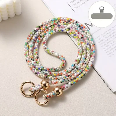 60cm Crossbody Phone Lanyard Strap with Tether Tab Cell Phone Strap Plastic Pearls Rhinestone Decoration - Mult Color Gold