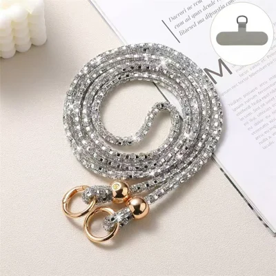 Kristallen Kralen Telefoon Lanyard Crossbody Band met Bevestigingsclip voor Mobiele Apparaten - Kristal Goud