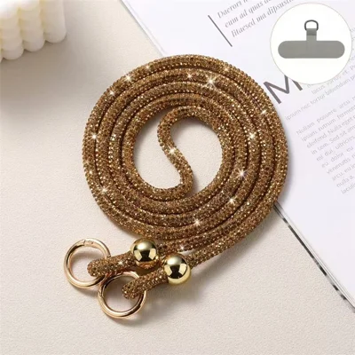 60cm Rhinestone Beaded Phone Lanyard with Tether Tab Adjustable Crossbody Strap - Gold
