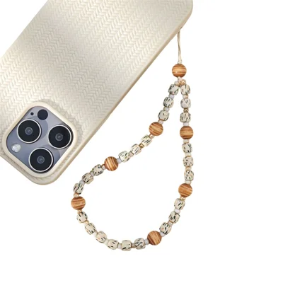 ML466 32cm Wooden Phone Chain Maillard Color Vacation Style Wrist Strap Handcrafted Short Lanyard - Style A