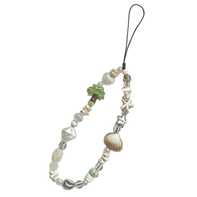 Summer Shell Fresh Phone Charm Lanyard DIY Beaded Phone Strap Resin Pendant Accessory 25cm for Mobile Cases