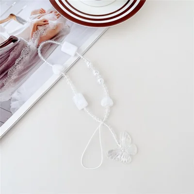 30cm Acrylic Clear Phone Case Lanyard Beaded Phone Chain Strap Mobile Accessories - Block Heart Butterfly