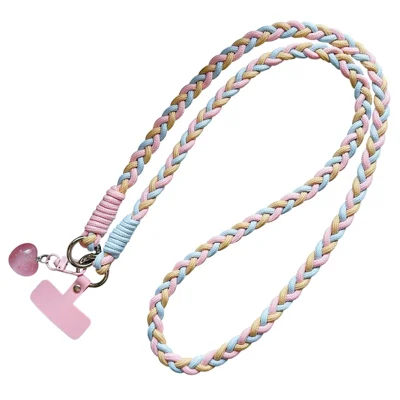 XSGCS Fashionable Crossbody Phone Lanyard Braided Polyester Anti-Lost Strap with Heart Pendant - Style 1