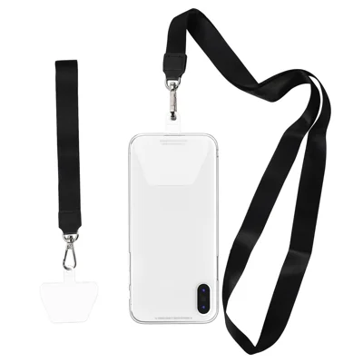 Lange Halsband + Korte Polsband Metaalhaak Ontwerp Anti-verlies Telefoon Draagkoord met Transparant Patch - Zwart