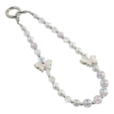 JAUCASE AJ033 Crystal Butterfly Phone Chain with Tether Tabs Colorful Beads Strap 30cm Length