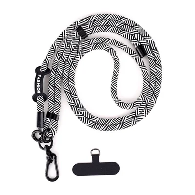 7mm Adjustable Phone Lanyard Neck Strap Anti-Lost Cross Body Phone Strap for Outdoor - Black / White Y Texture