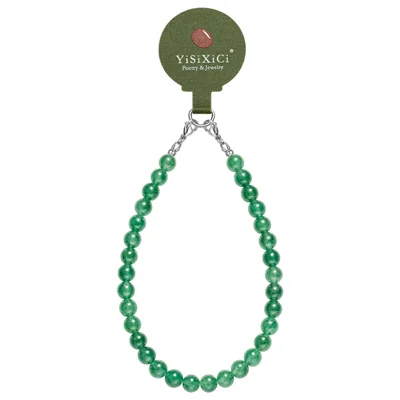 YISIXICI SJL0004 Green Strawberry Crystal Charm Bracelet 8mm Round Bead Phone Wrist Lanyard