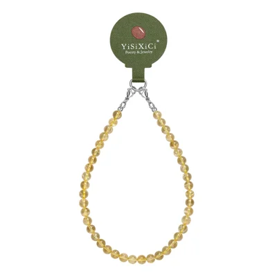 YISIXICI SJL0002 Phone Charm Citrine Bead Chain 7mm Round Natural Yellow Gemstone Phone Lanyard