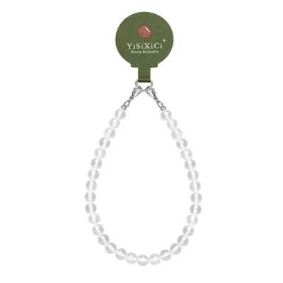 YISIXICI SJL0001 8mm Round Bead Phone Wrist Lanyard White Crystal Charm Bracelet