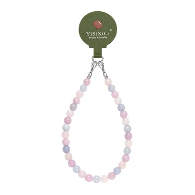 YISIXICI SJL0009 Wrist Lanyard 8mm Round Bead Bracelet Multicolored Gemstone Phone Charm