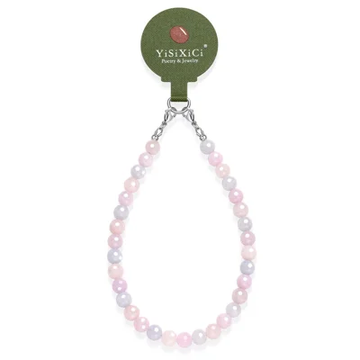 YISIXICI SJL0010 8mm Polygonal Bead Phone Hand Strap Multicolor Gemstone Charm Cellphone Lanyard
