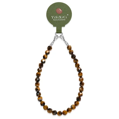 YISIXICI SJL0014 Tiger Eye Stone Phone Charm Wrist Lanyard 8mm Polygonal Bead Bracelet