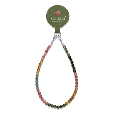 YISIXICI SJL0018 6mm Round Bead Bracelet Colored Tourmaline Mobile Phone Charm Wrist Lanyard
