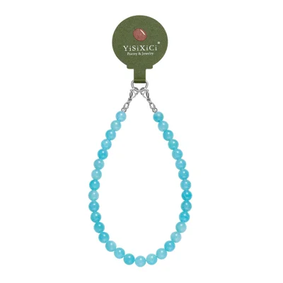 YISIXICI SJL0019 Natural Amazonite Charm Bracelet 8mm Round Bead Phone Wrist Lanyard