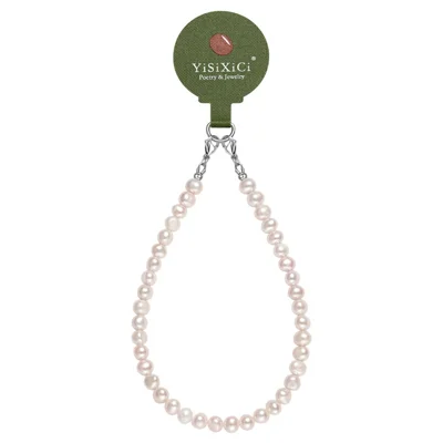 YISIXICI SJL0020 8mm Profiled Pearl Charm Bracelet Phone Chain Wrist Lanyard for Smartphone