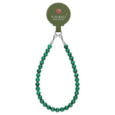 YISIXICI SJL0021 8mm Round Bead Phone Lanyard Malachite Charm Wrist Strap