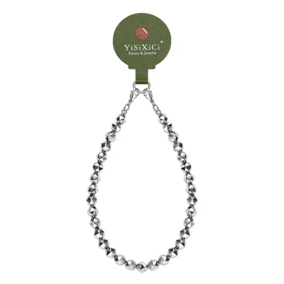 YISIXICI SJL0026 Terahertz Stone Phone Charm Strap 8mm Polygonal Beads Bracelet Wrist Lanyard