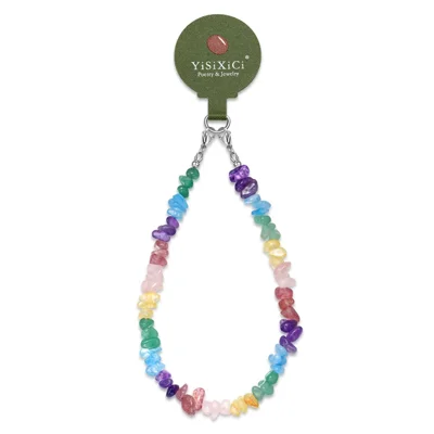 YISIXICI SJL0035 Irregular Multicolored Gemstone Wrist Lanyard Decorative Phone Charm Bracelet