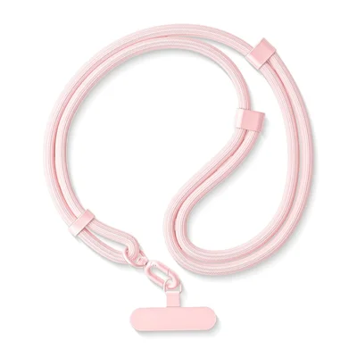 Crossbody Phone Lanyard with Patch 150cm Adjustable Nylon Anti Theft Neck Strap - Light Pink