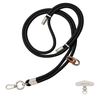 LEEU DESIGN 160cm Crossbody Phone Lanyard Polyester Adjustable Neck Strap with Tether Tab - Black