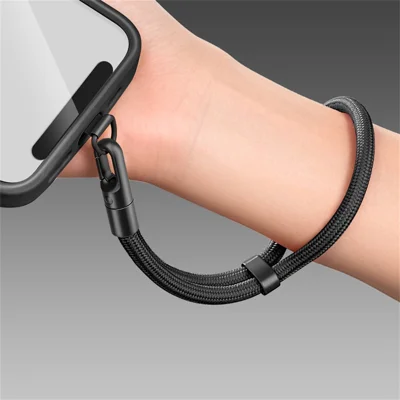 30cm Upgraded Phone Wrist Strap Self Locking Anti Drop Lanyard with Stainless Steel Tether Tab for Mobile Phone - Black
