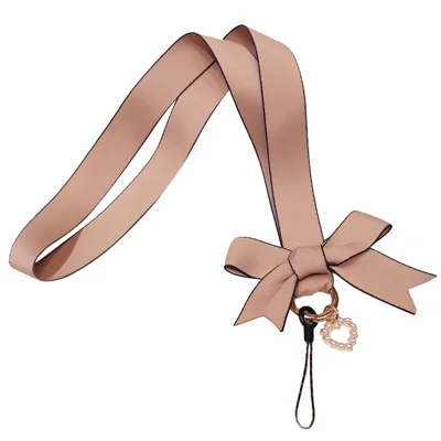 Noeud papillon Décor Large Tissu Téléphone Cordon Porte-badge Porte-clés Sangle Tour de Cou - Rose