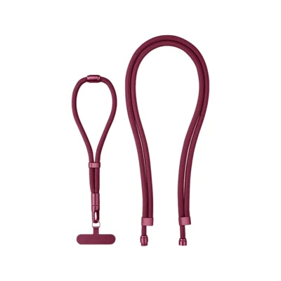 3 In 1 Adjustable Wrist Strap Detachable Crossbody Phone Lanyard Neck Rope with Stainless Steel Tether Tab - Wine Red