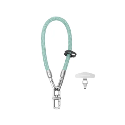 LEEU DESIGN 30cm Phone Wrist Strap 8mm Polyester Anti Theft Lanyard with Silver Tether Tab - Blue Green