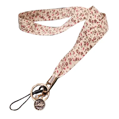Universele Mobiele Telefoon Lanyard Bloemmotieven Halsband Sleutelhanger Lange Lanyard Band Sleutelhangerhouder - Beige