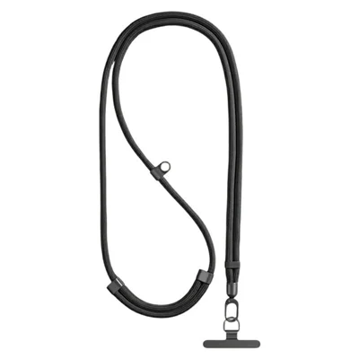 Tracolla per telefono regolabile 80 - 150 cm, cinghia a collo, tracolla lunga con foro appendi in silicone - Nero