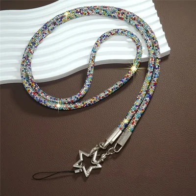 Phone Crossbody Neck Strap Crystal Rhinestone Star Charm Lanyard with Full Rhinestone - Multi-color