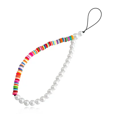 22cm Pearl Colorful Beads Phone Lanyard Acrylic Wrist Strap Charm Phone Chain Accessory - ZW2451