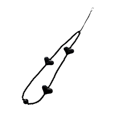 23.5cm Phone Chain Strap Heart Beaded Lanyard Acrylic Fashion Mobile Accessory Wrist Strap - Black