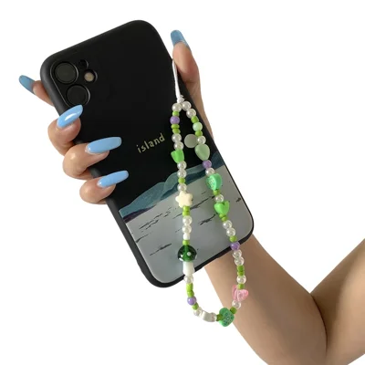 20cm Phone Lanyard Mushroom Pearl Tassel Design Acrylic Beaded Strap Wrist Chain Mobile Accessory - 0034