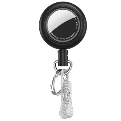 Étui de protection pour AirTag 1/2, housse en silicone anti-rayures avec cordon rétractable et clip de ceinture - Noir