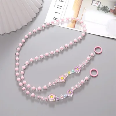 120cm Flower Charm Beaded Phone Carrying Lanyard Crossbody Strap for Bag Water Bottle Accessories - Pink