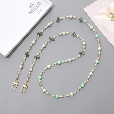 120cm Elegant Crystal Beaded Crossbody Lanyard for Phone Case Bag Carrying Strap - Green