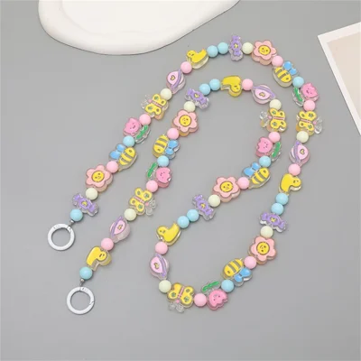 122cm Colorful Beaded Phone Lanyard Crossbody Long Strap with Cartoon Charms for Phone Case  /  Bag