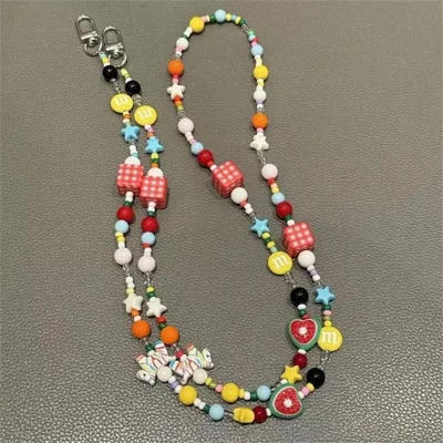 120cm Length Colorful Beaded Phone Lanyard Strap with Metal Clip Anti-lost Mobile Phone Chain Crossbody Neck Strap for Phone Case - Colorful Horse
