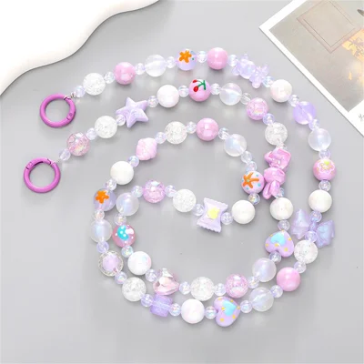 120cm Length Phone Lanyard Beaded Chain Crossbody Strap Colorful Charm Phone Necklace Strap with Metal Clasp - K196  /  Purple