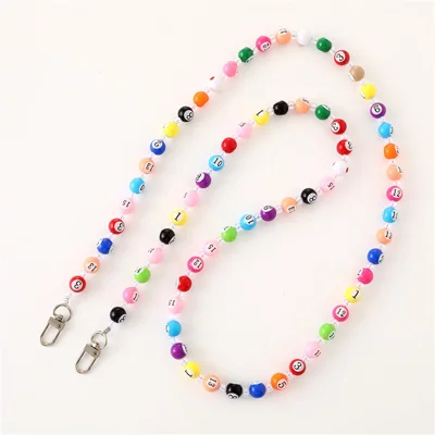 120cm Crossbody Lanyard Creative Billiard Ball Number Beaded Phone Charm Keychain Chain Strap