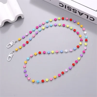120cm Colorful Flower Beaded Phone Strap Crossbody Cellphone Chain Shoulder Bag Strap