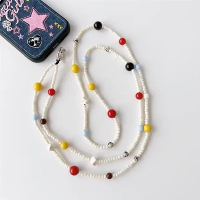 120cm Crossbody Phone Lanyard Colorful Beaded Chain Phone Strap Wearable Phone Accessories with Tether Tab