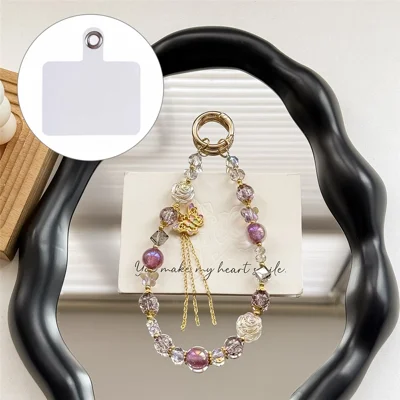 A1149 30cm Phone Lanyard Butterfly Design Metal Clasp Crystal Beads Phone Charm Wrist Strap with Removable Blank White Card - Purple