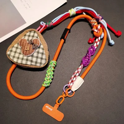 120cm Crossbody Phone Lanyard 3-in-1 Adjustable Neck Strap Wrist Strap with Mini Storage Pouch / Tether Tab - Orange+Colorful